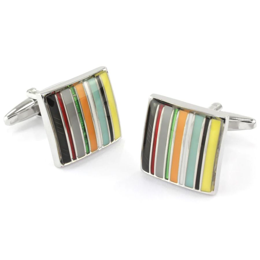 24876Q Multi Grey Striped Square Cufflinks