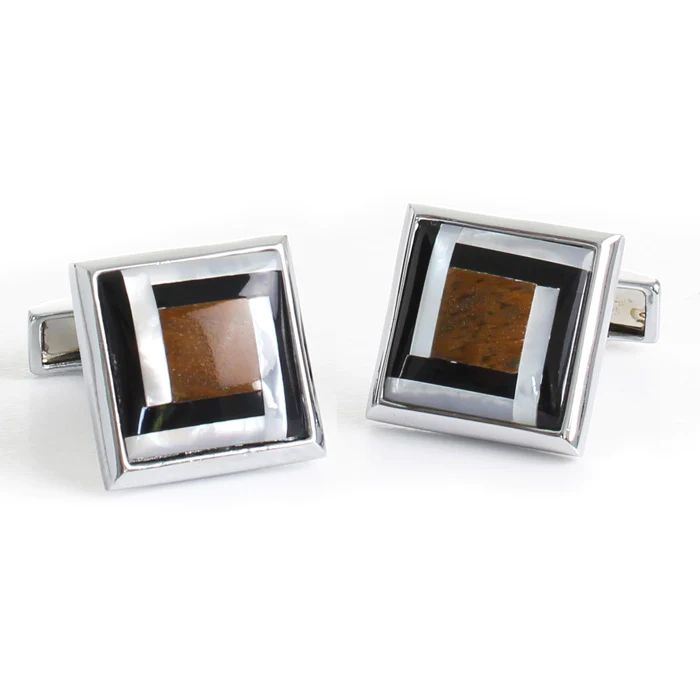 25230N Polished Silver Cufflinks with Semi Precious Stone