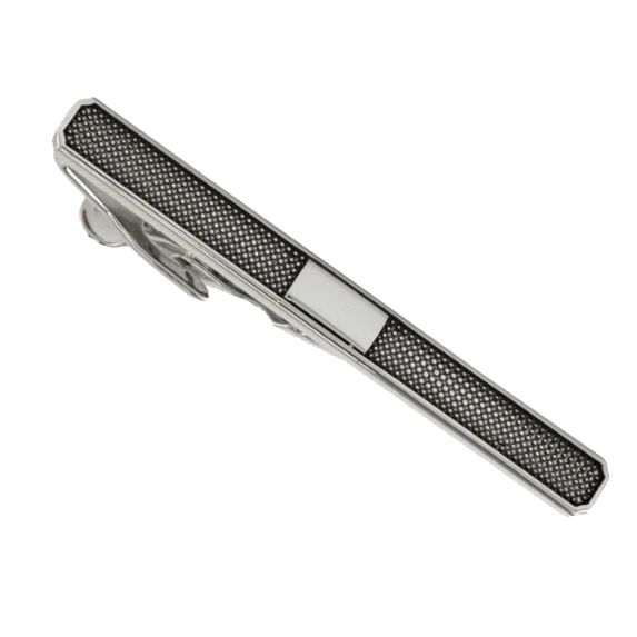 46196N Rhodium Finish Hash Rectangle Centre Tie Bar
