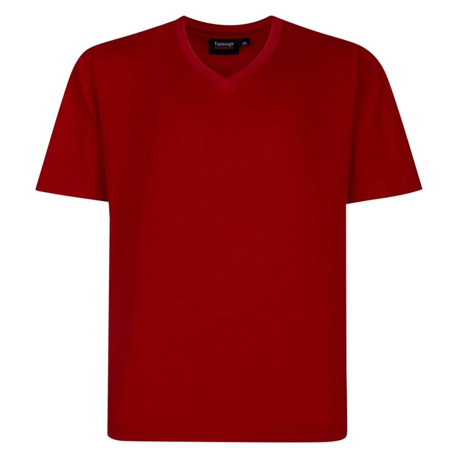 A11999 Espionage Plain V Neck T-Shirt (Dark Red)