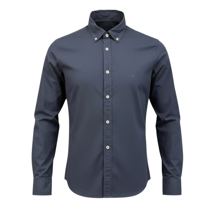 A11501 Fynch Hatton Garment Dyed Poplin Button Down Shirt (Navy)