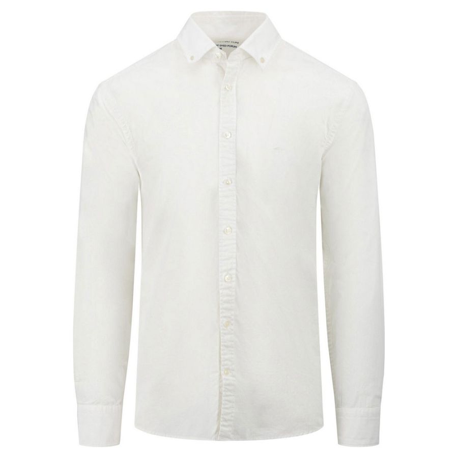 A11501 Fynch Hatton Garment Dyed Poplin Button Down White Shirt