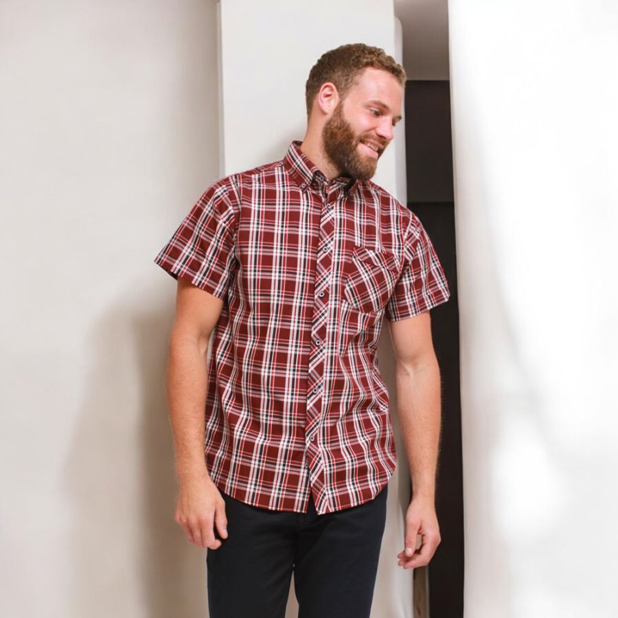 A11664 Kam Casual Check Shirt (Burg)