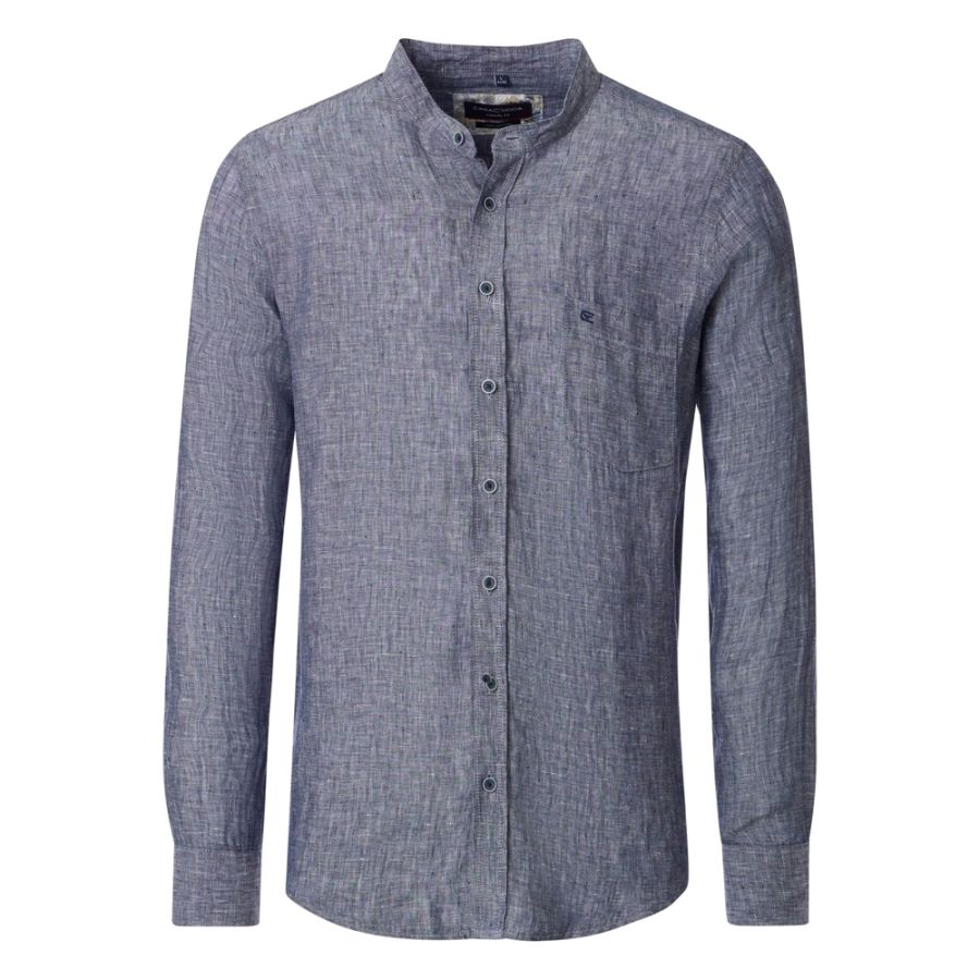 A11694 Casamoda Grandad Collar Linen Shirt (Indigo)
