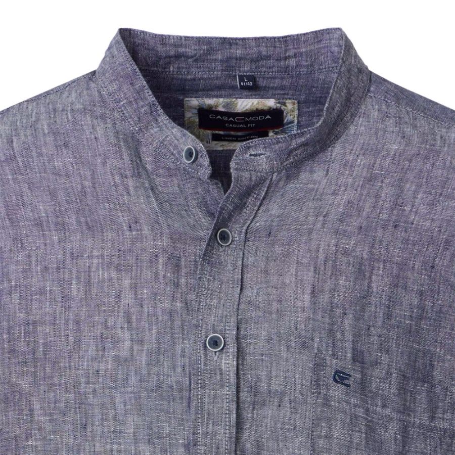 A11694 Casamoda Grandad Collar Linen Shirt (Indigo)