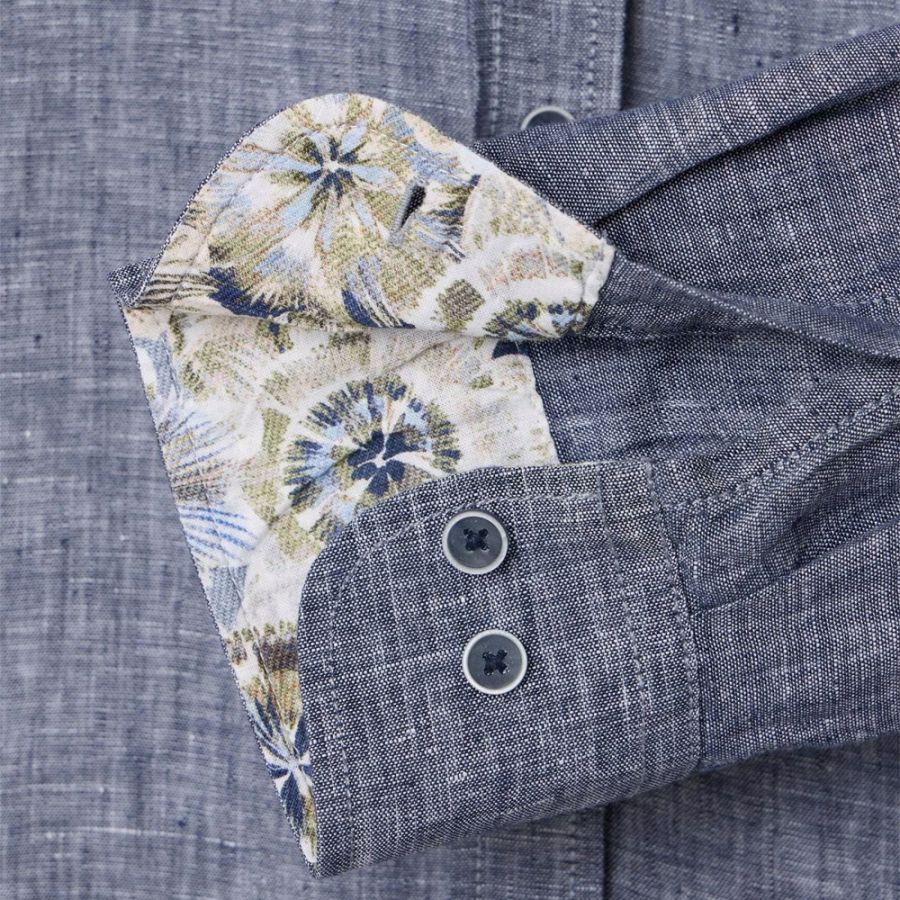 A11694 Casamoda Grandad Collar Linen Shirt (Indigo)