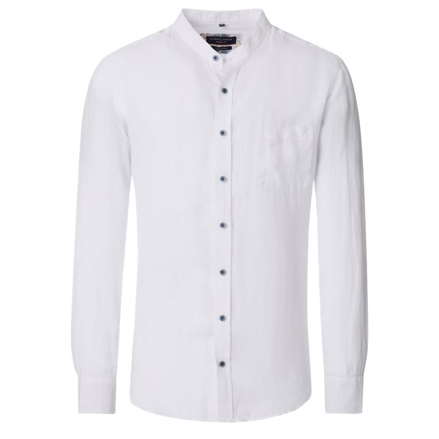 A11694 Casamoda Grandad Collar Linen Shirt (White)