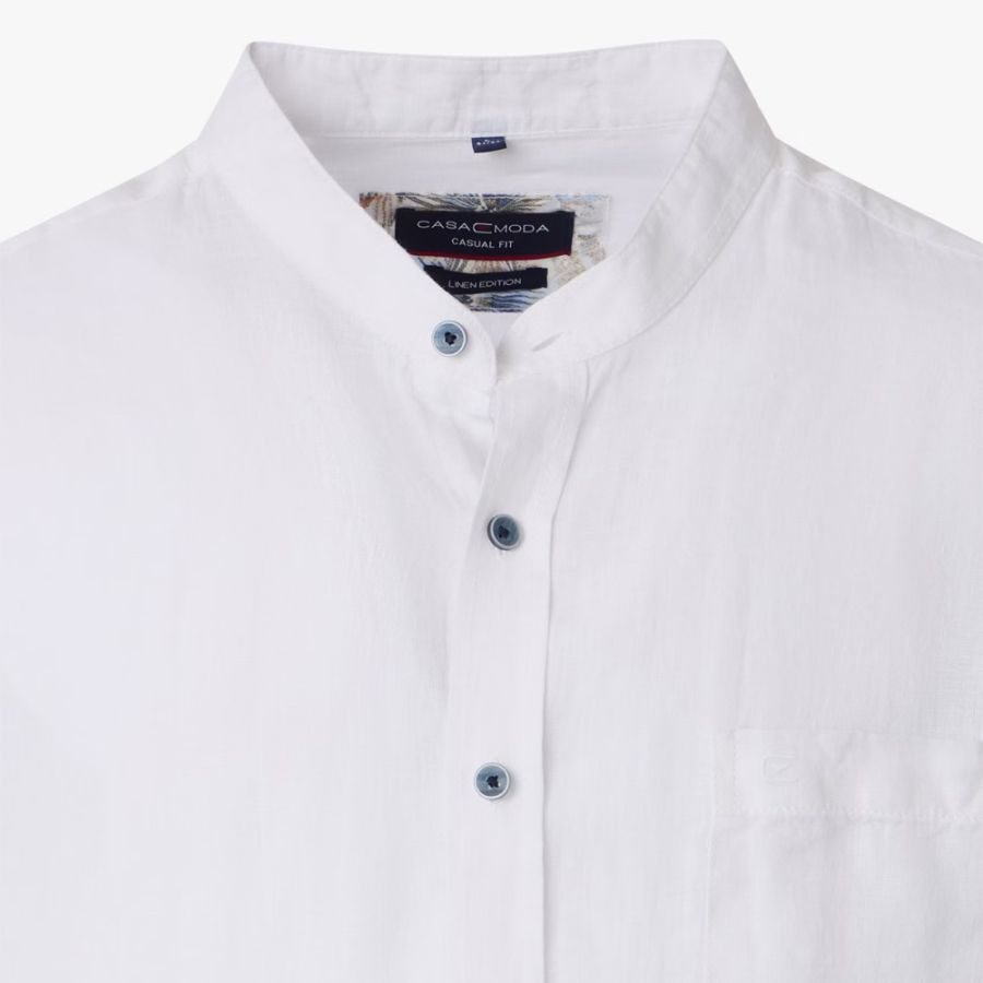 A11694 Casamoda Grandad Collar Linen Shirt (White)