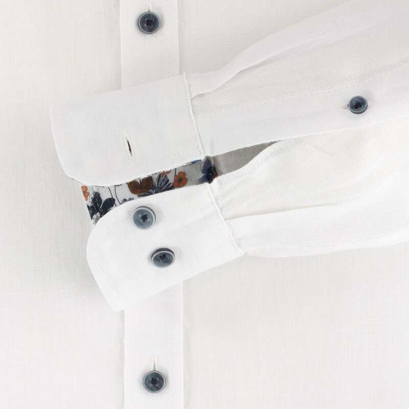 A11694 Casamoda Grandad Collar Linen Shirt (White)