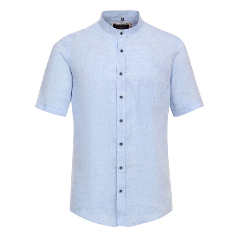 A11719 Casamoda S/S Grandad Collar Linen Shirt (Blue)