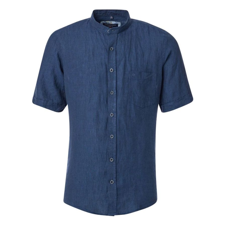 A11719 Casamoda S/S Grandad Collar Linen Shirt (Navy)