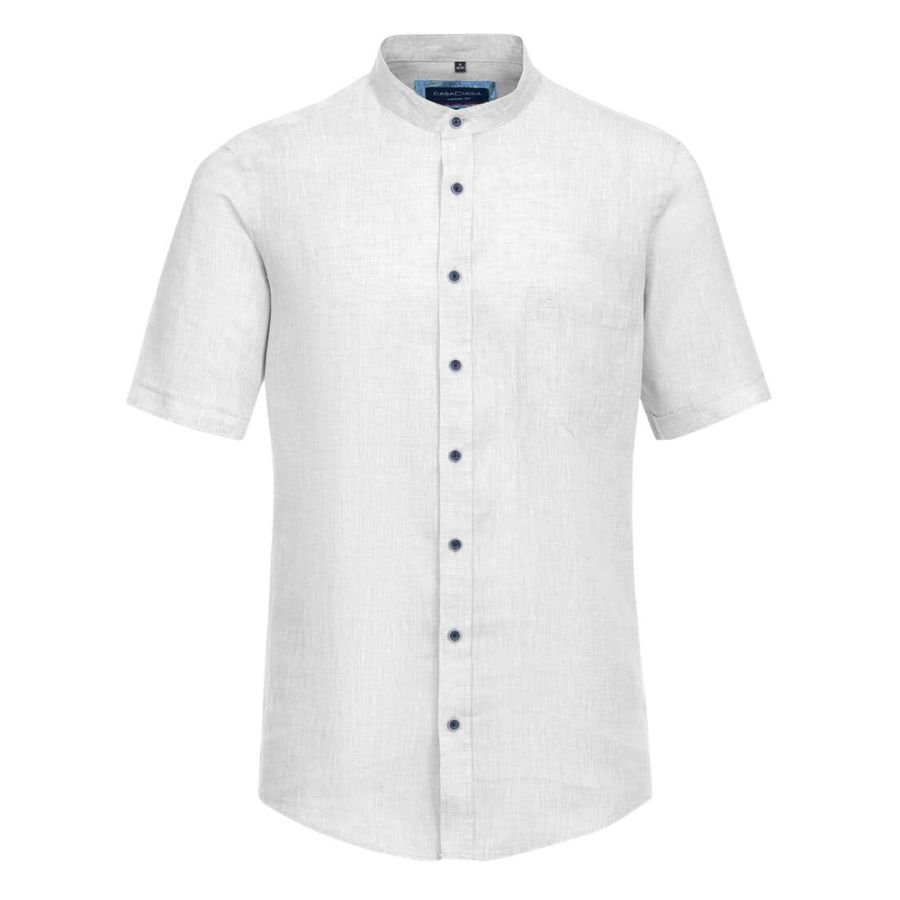 A11719 Casamoda S/S Grandad Collar Linen Shirt (White)