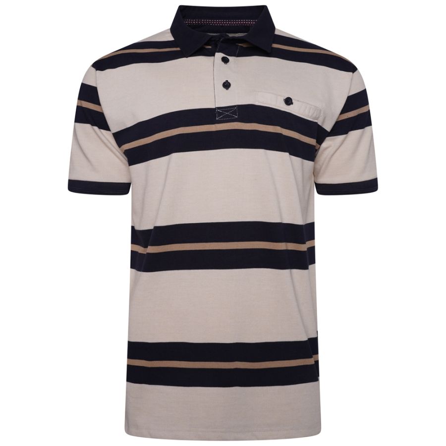 A11735 Kam Striped Rugby Polo Shirt (Stone)