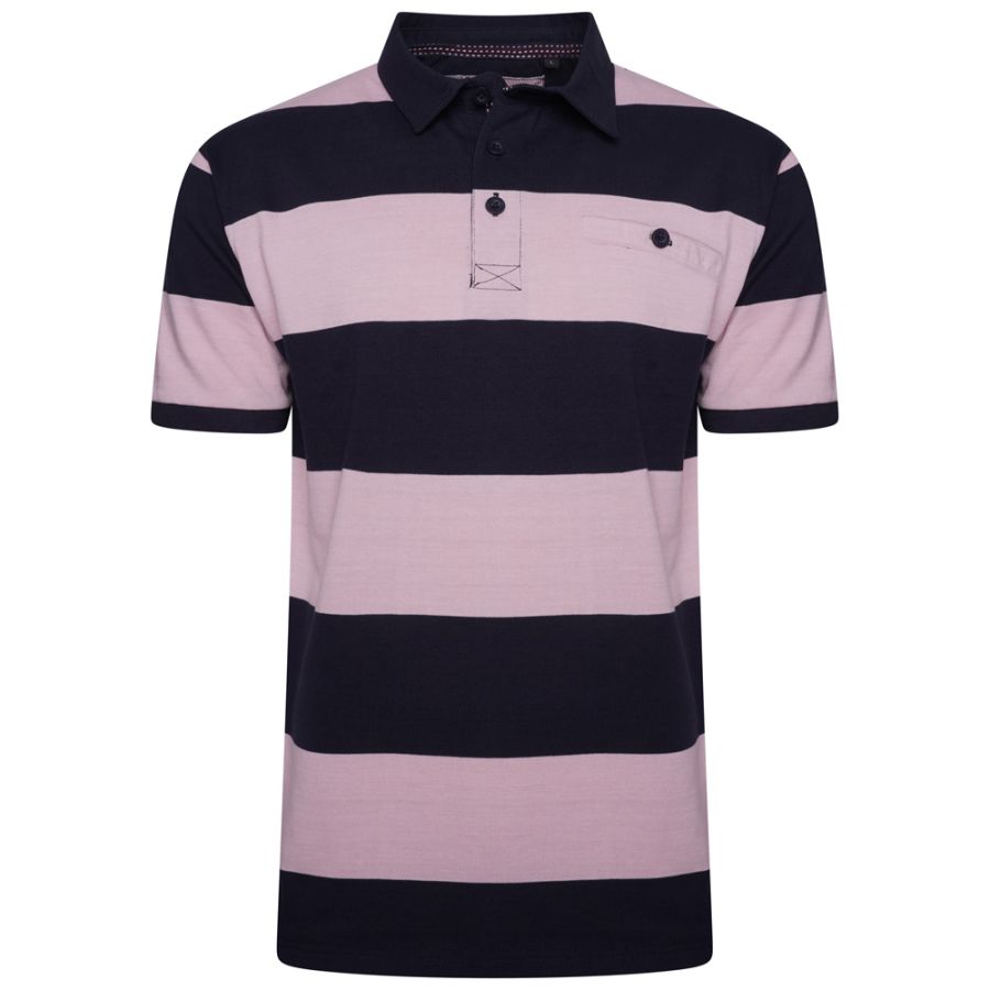 A11736 Kam Striped Rugby Polo Shirt (Pink)