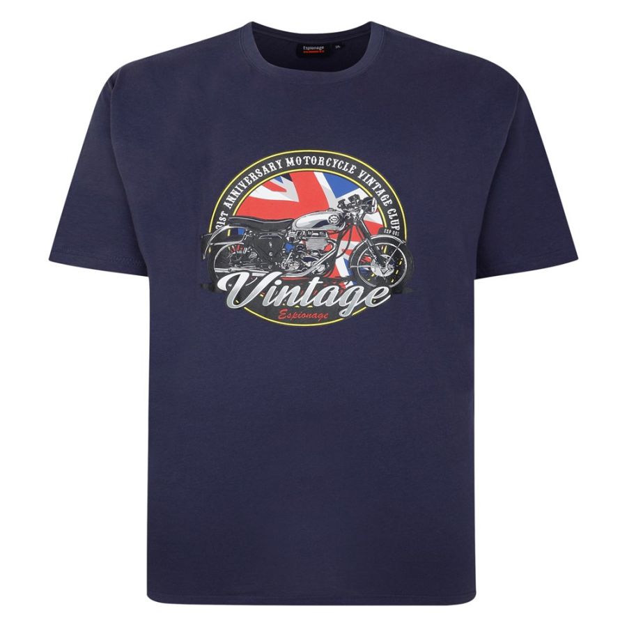 A11752 Espionage Vintage Motorbike Print T-Shirt