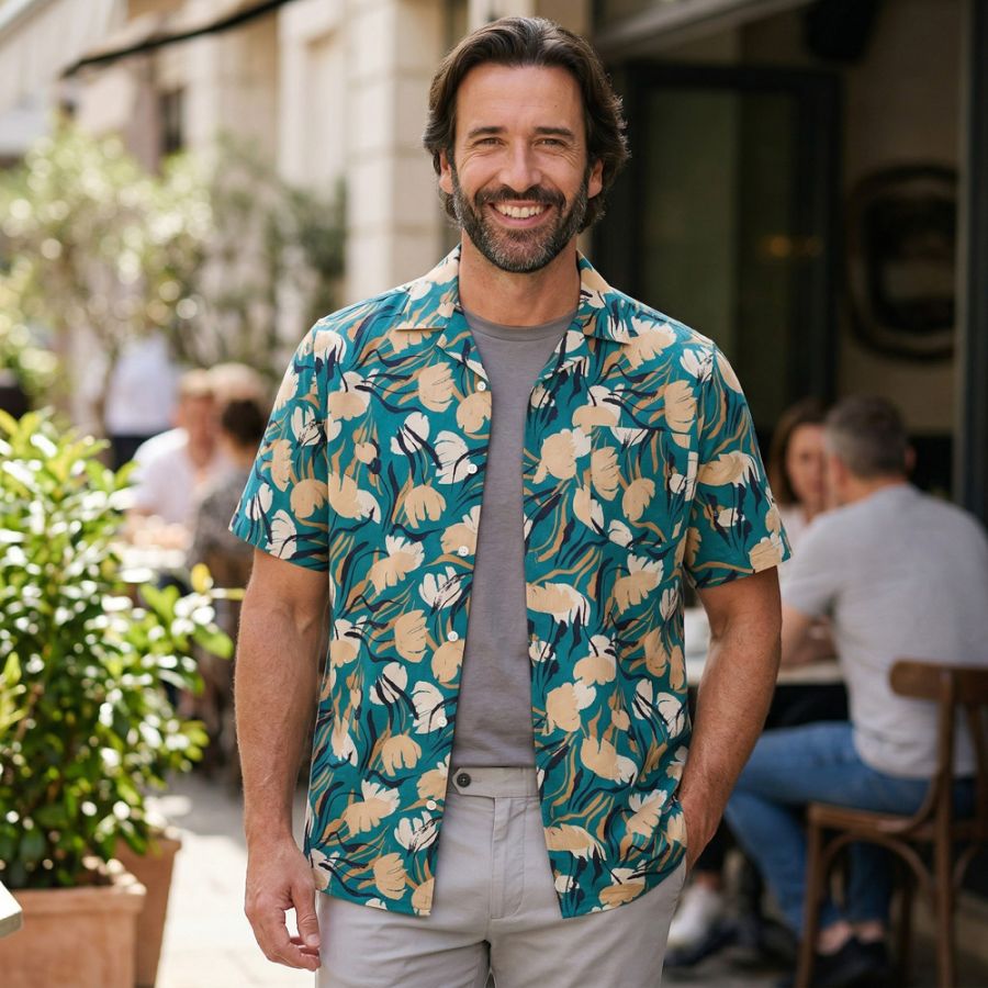 A11760 Espionage Floral Print Stretch Shirt