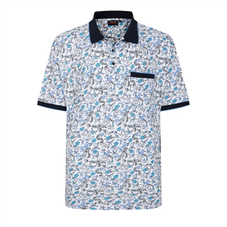 A11764 Espionage All Over Bird Print Polo Shirt