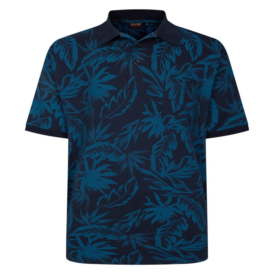 A11785 Espionage Leaf Print Jersey Polo Shirt