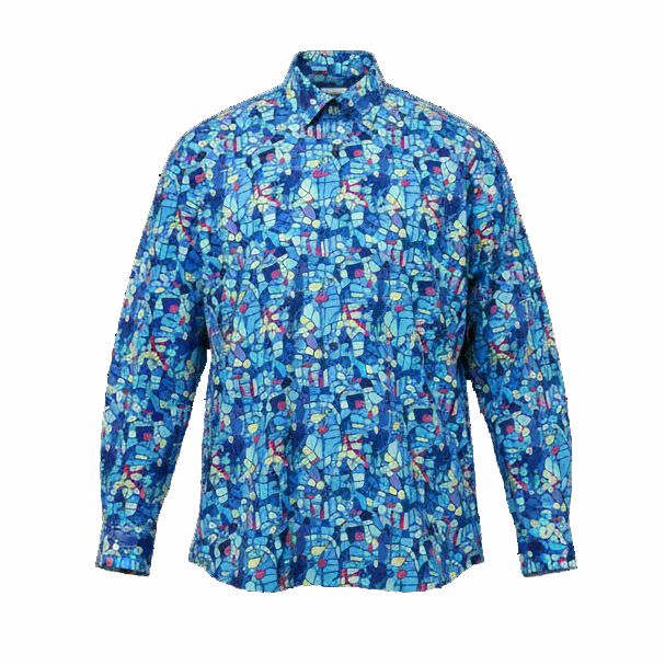 A11795 Double Two Mosaic Print L/S Shirt (Blue)