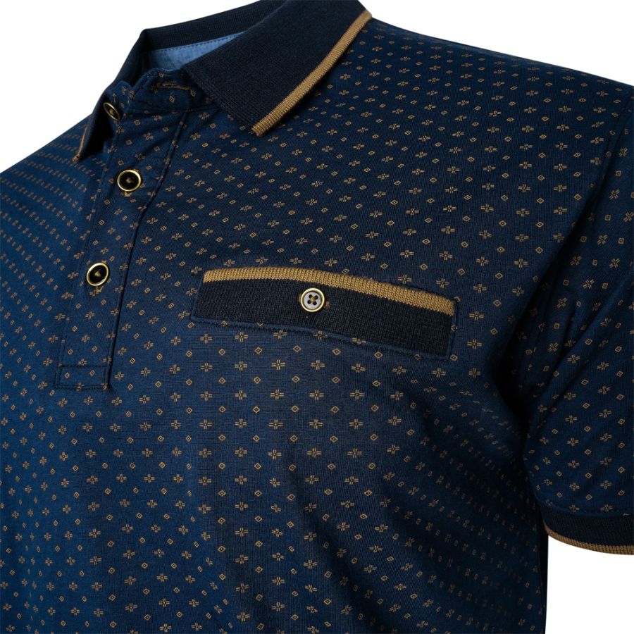 A11825 Kam Geo Print Polo Shirt