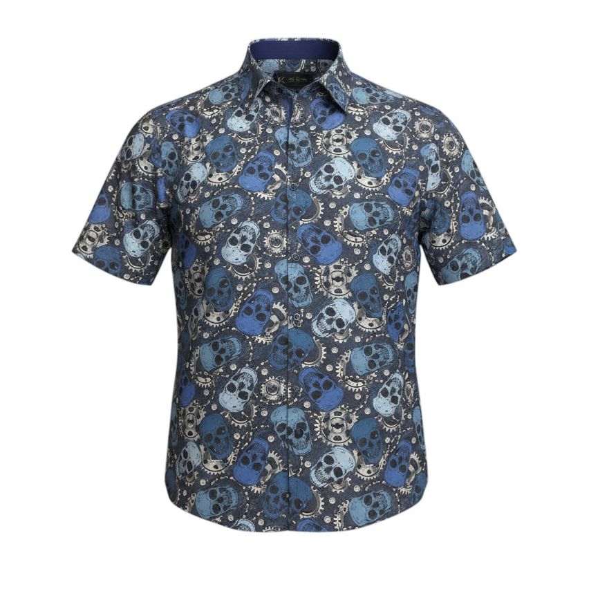 A11854 Kam Retro Skull Short Sleeve Shirt