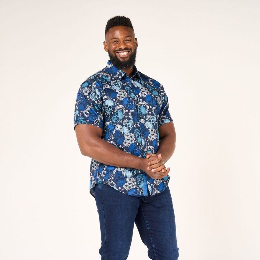 A11854 Kam Retro Skull Short Sleeve Shirt