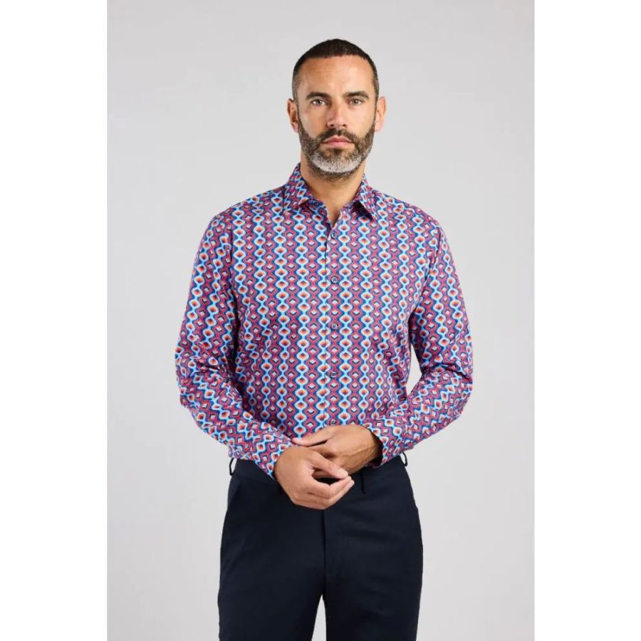 A11862 Double Two Retro Wavy Print Shirt