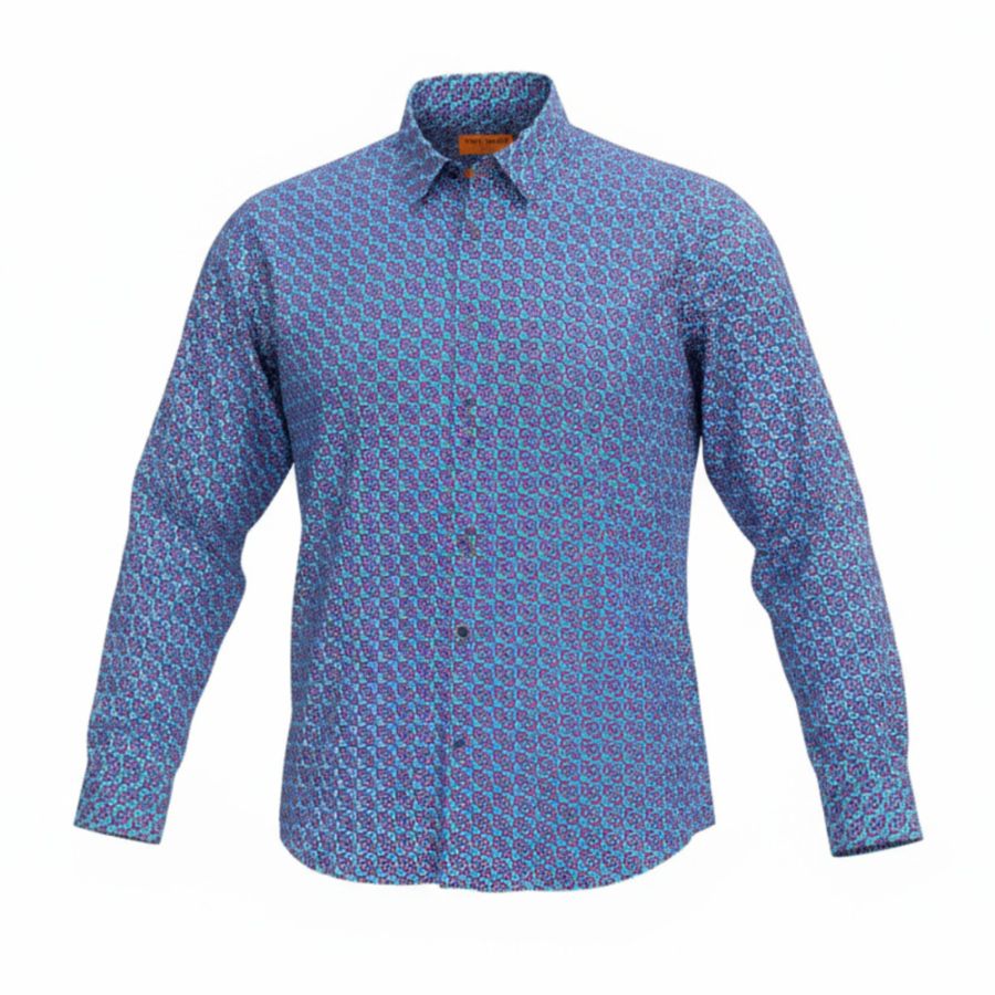 A11869 Double Two 70's Inspired Geometric Print Shirt