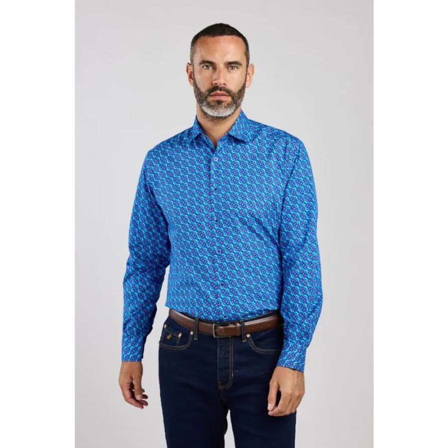 A11869 Double Two 70's Inspired Geometric Print Shirt