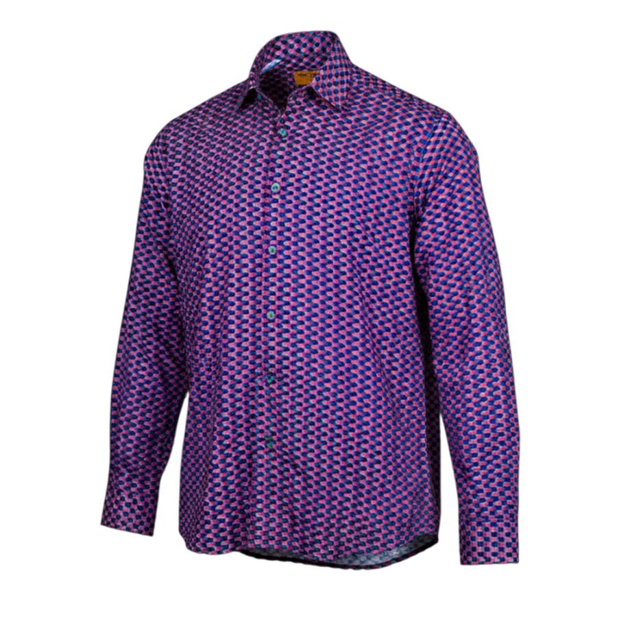 A11870 Double Two 70's Inspired Wavy Print Shirt