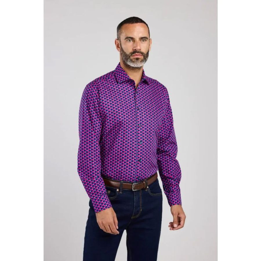 A11870 Double Two 70's Inspired Wavy Print Shirt