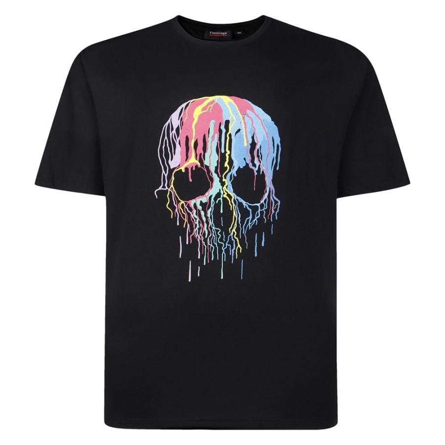 A11872 Espionage Distressed Skull Print T-Shirt