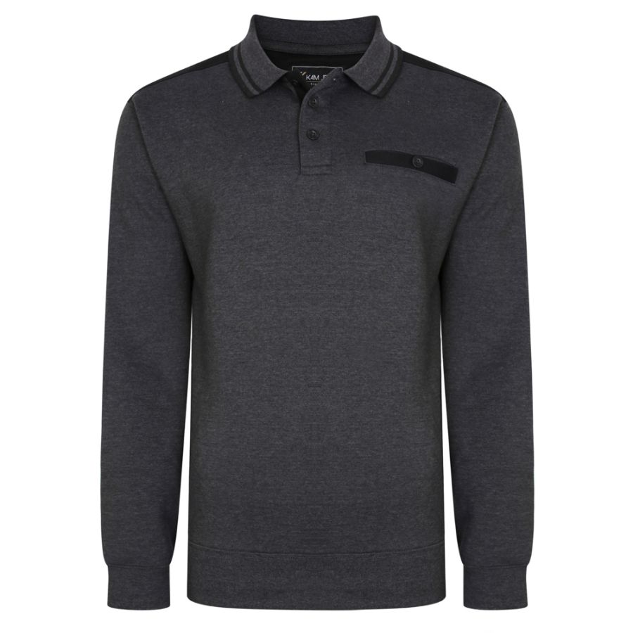 A11909 Kam Tipped Collar Polo Sweater (Charcoal)