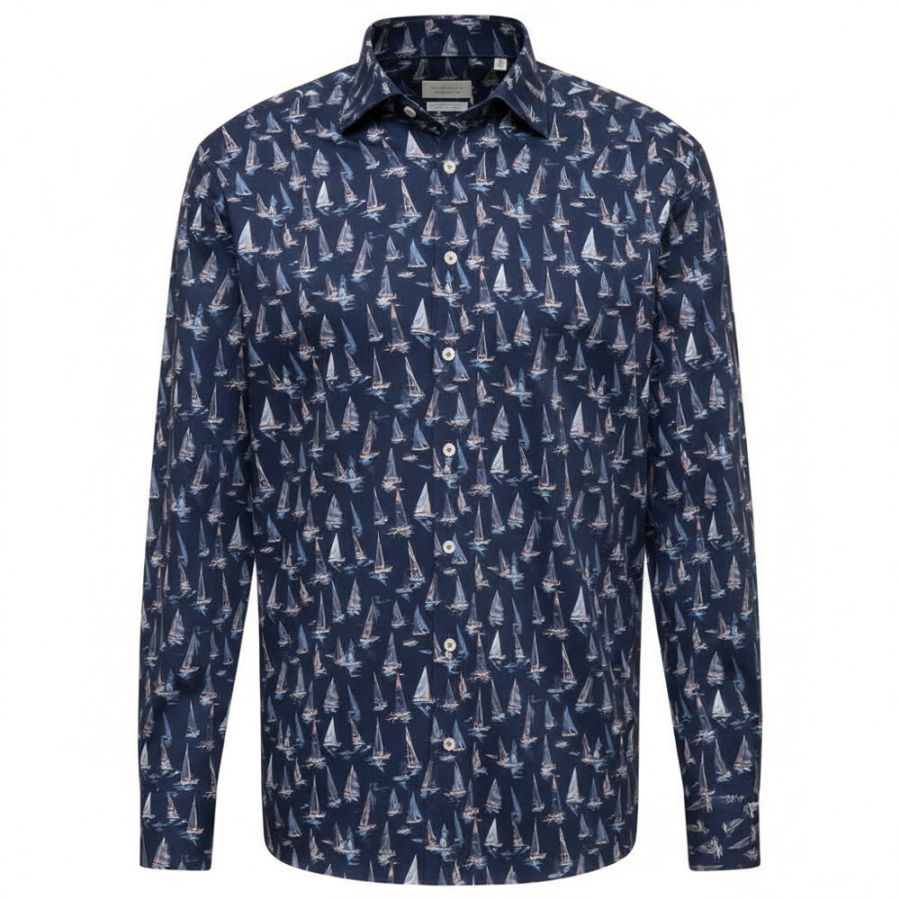 A11918XT Tall Fit Eterna Nautical Print Shirt (Navy)
