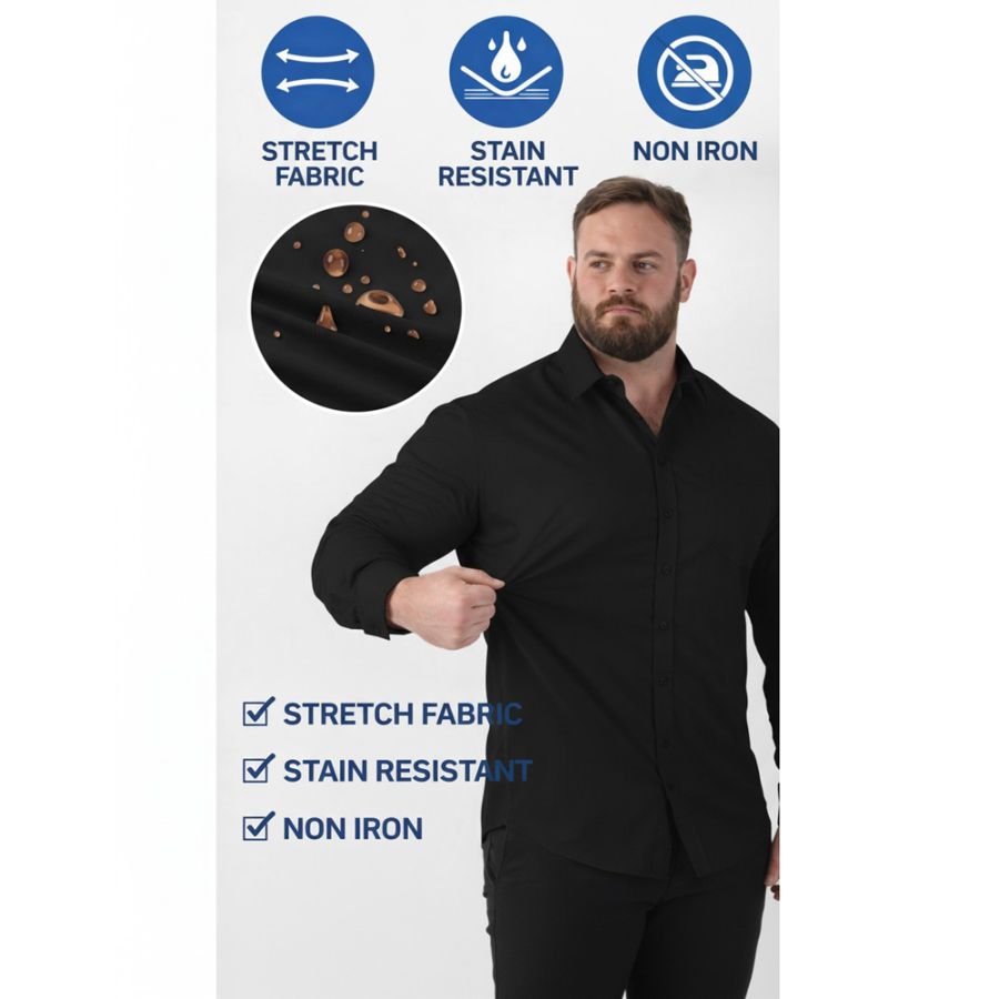 A11924 D555 Stain Resist Non Iron L/S Stretch Shirt (Black)