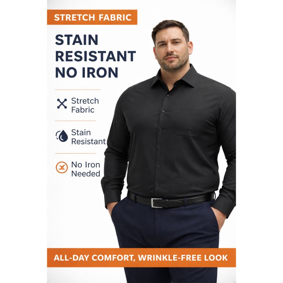 A11924 D555 Stain Resist Non Iron L/S Stretch Shirt (Black)