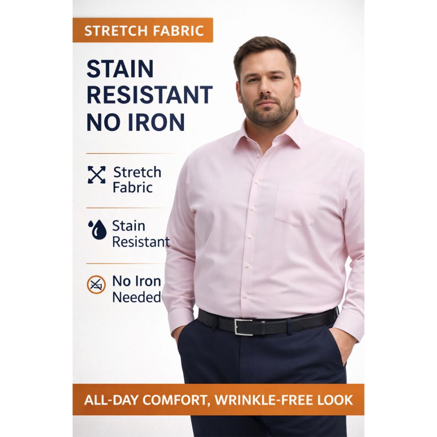 A11925 D555 Stain Resist Non Iron S/S Stretch Shirt (Pink)