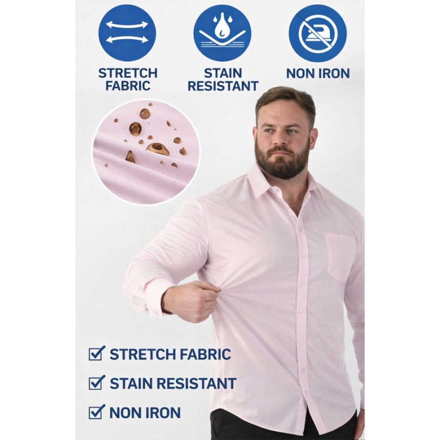 A11925 D555 Stain Resist Non Iron S/S Stretch Shirt (Pink)