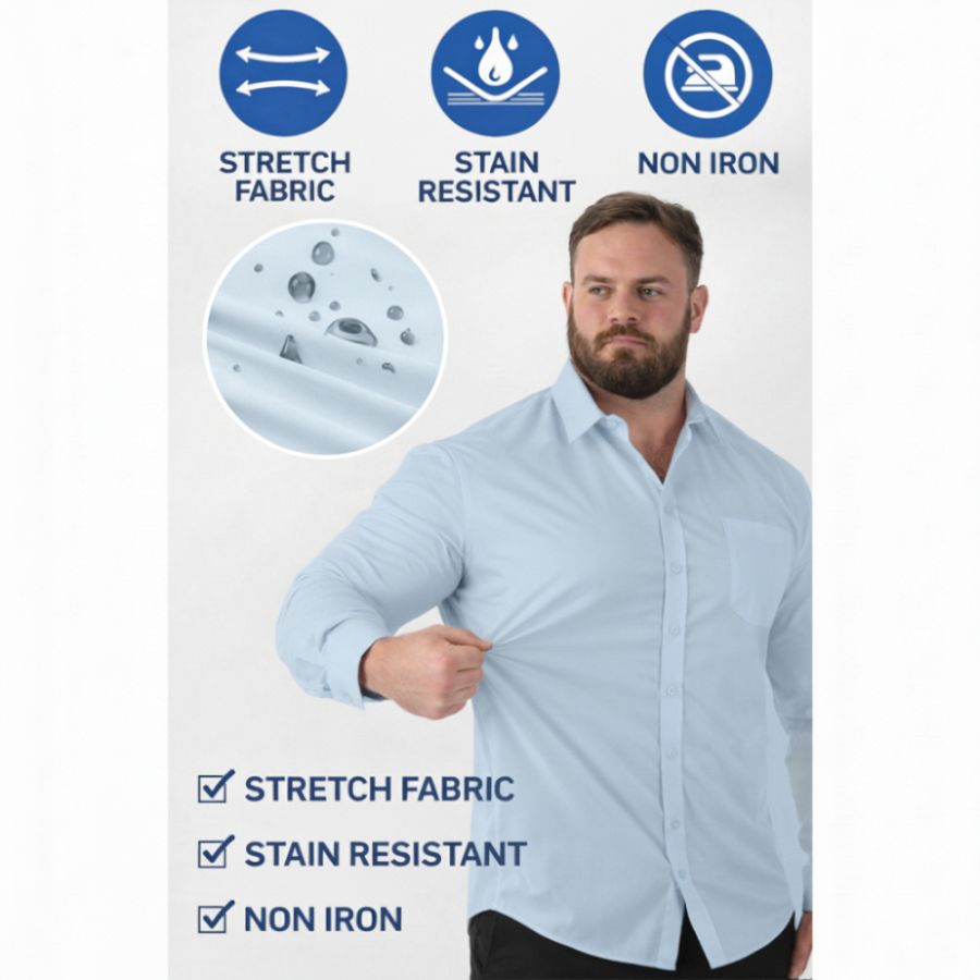 A11924 D555 Stain Resist Non Iron L/S Stretch Shirt (Sky Blue)