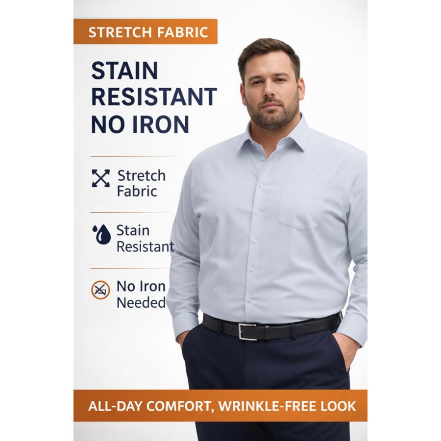 A11924 D555 Stain Resist Non Iron L/S Stretch Shirt (Sky Blue)