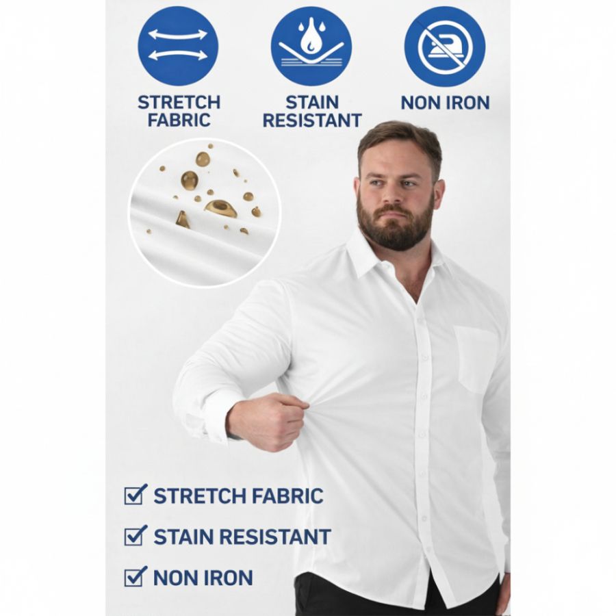A11924 D555 Stain Resist Non Iron L/S Stretch Shirt (White)