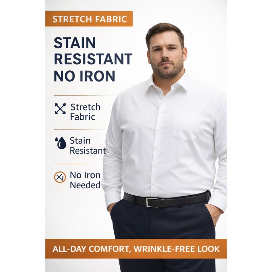 A11924 D555 Stain Resist Non Iron L/S Stretch Shirt (White)