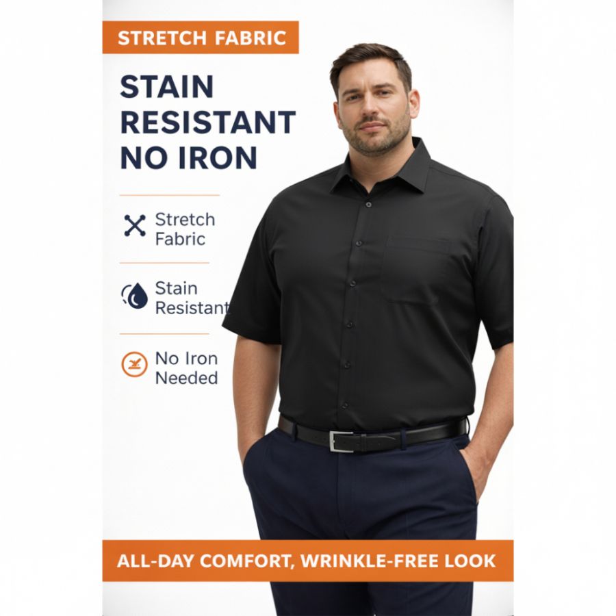 A11925 D555 Stain Resist Non Iron S/S Stretch Shirt (Black)