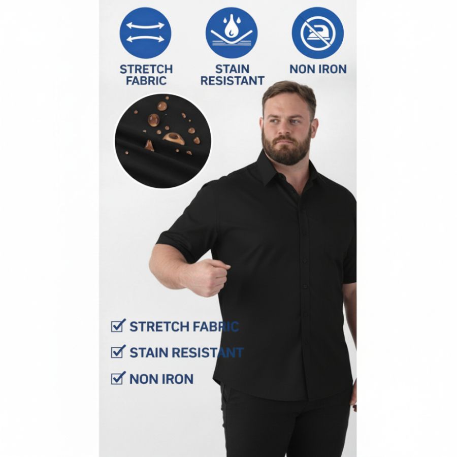 A11925 D555 Stain Resist Non Iron S/S Stretch Shirt (Black)