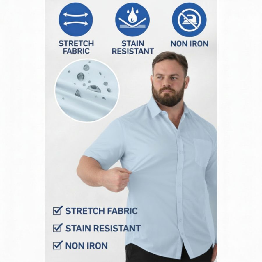A11925 D555 Stain Resist Non Iron S/S Stretch Shirt (Sky Blue)