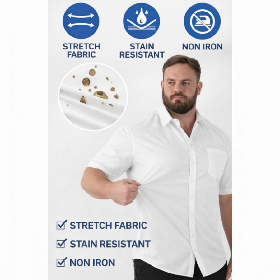 A11925 D555 Stain Resist Non Iron S/S Stretch Shirt (White)