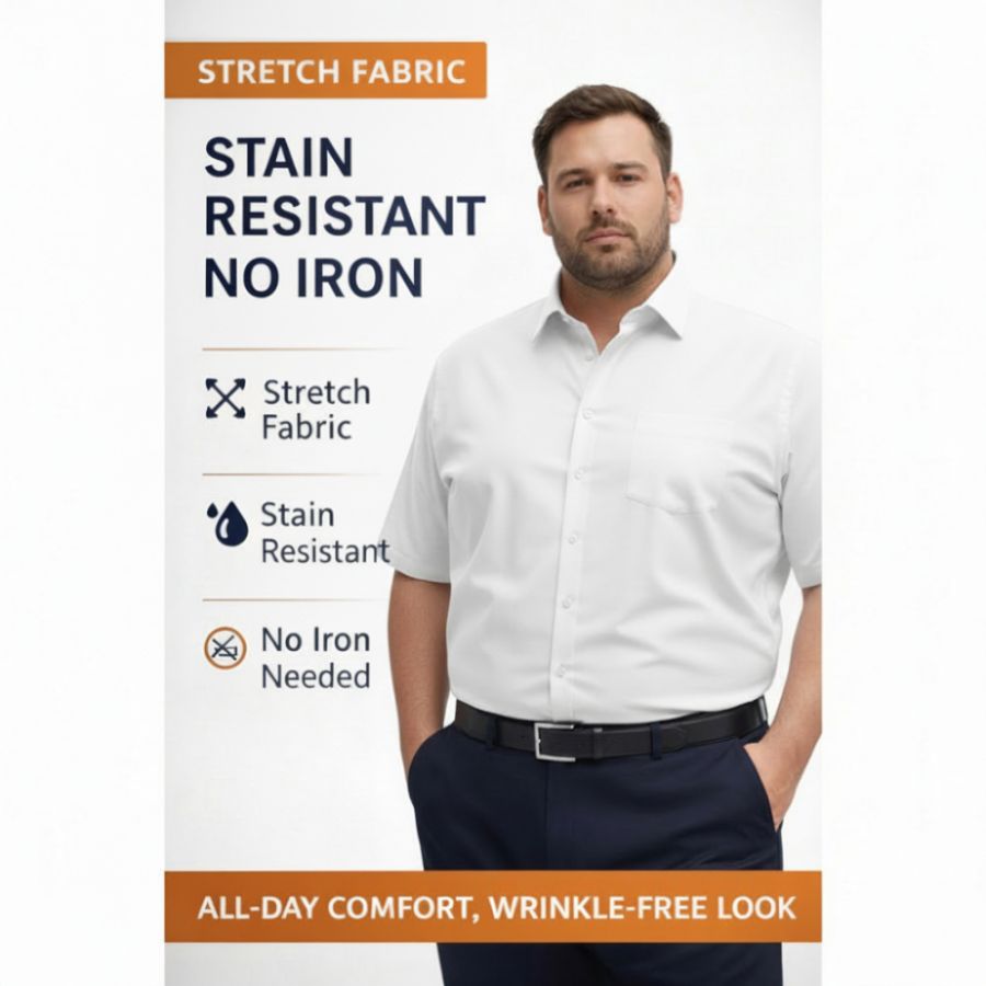 A11925 D555 Stain Resist Non Iron S/S Stretch Shirt (White)