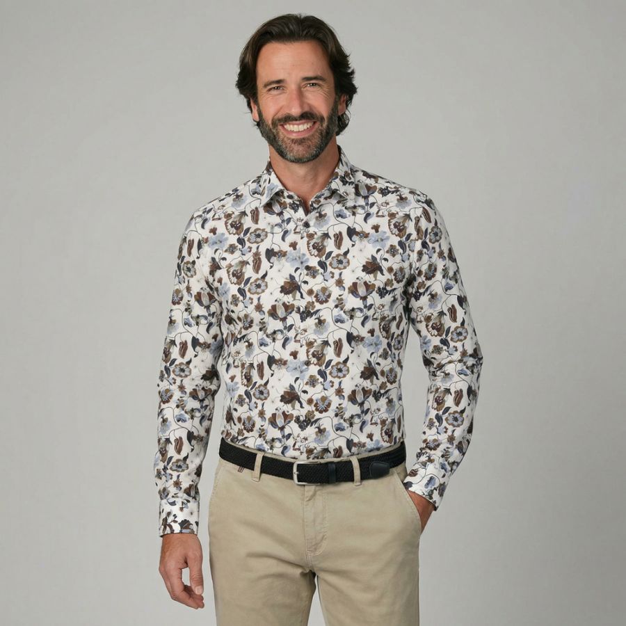 A11983 Eterna Comfort Fit Fancy Print Shirt (Brown)