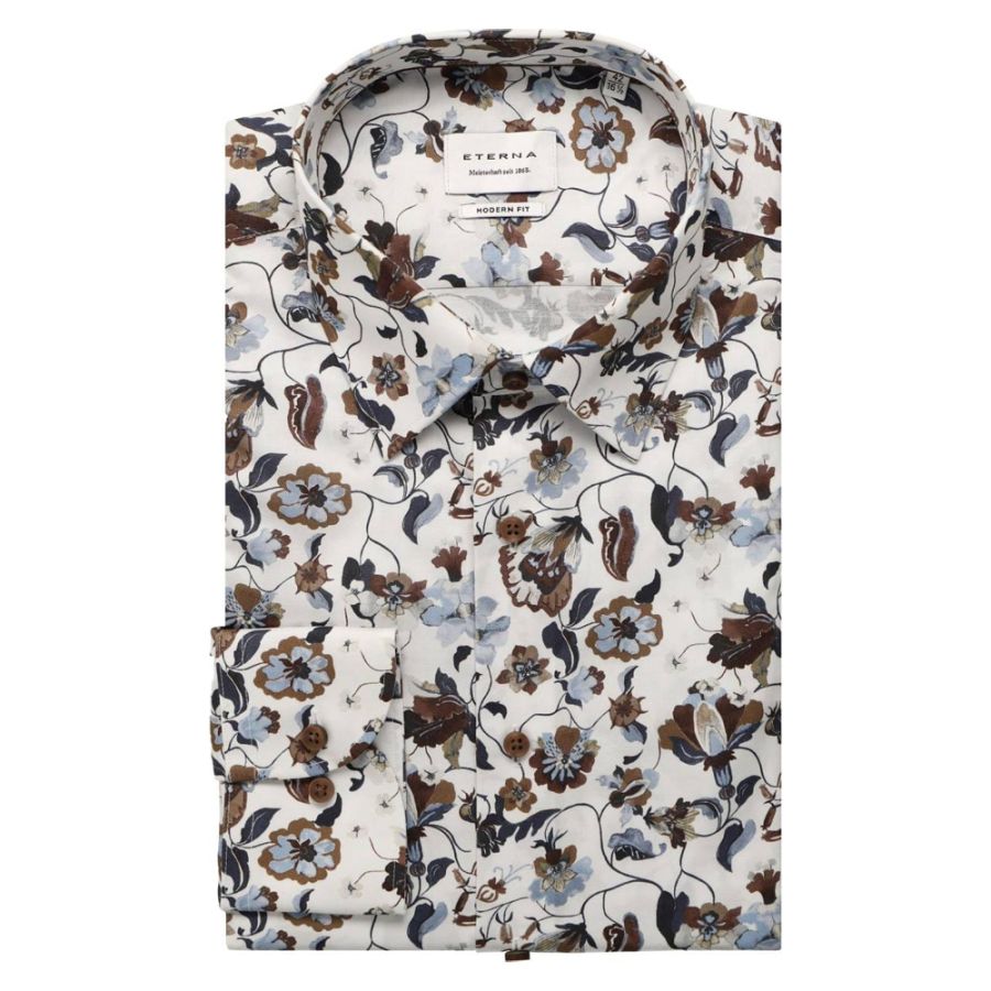 A11983 Eterna Comfort Fit Fancy Print Shirt (Brown)