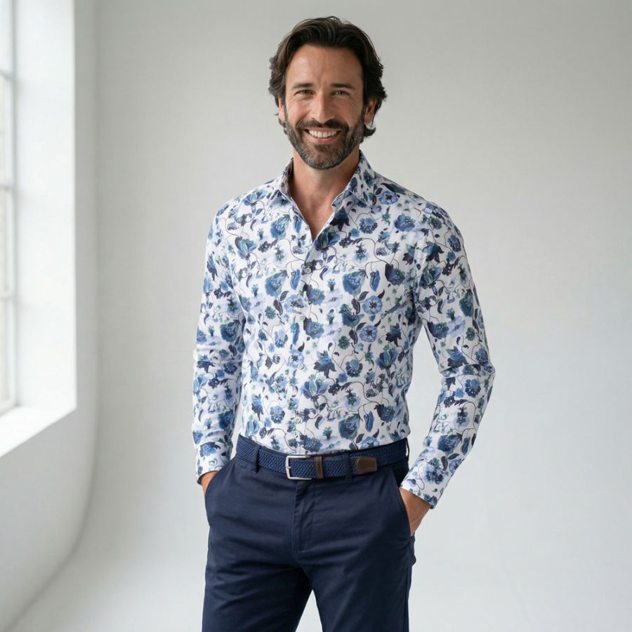 A11983 Eterna Comfort Fit Fancy Print Shirt (Navy)